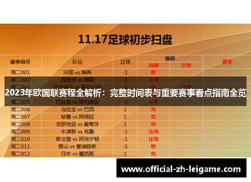 2023年欧国联赛程全解析：完整时间表与重要赛事看点指南全览